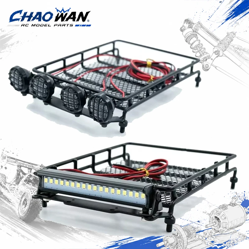 Universal RC Roof Rack With LED Light Bar for 1/10 RC Crawler Car, Night Crawling Accessory Fit SCX10 CC01 D90 Scale Model Upgra