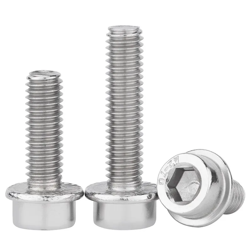Acciaio inossidabile 304 M3 M4 M5 M6 M8 M10 Bulloni flangiati a testa esagonale con testa a esagono incassato Viti a testa con flangia dentata