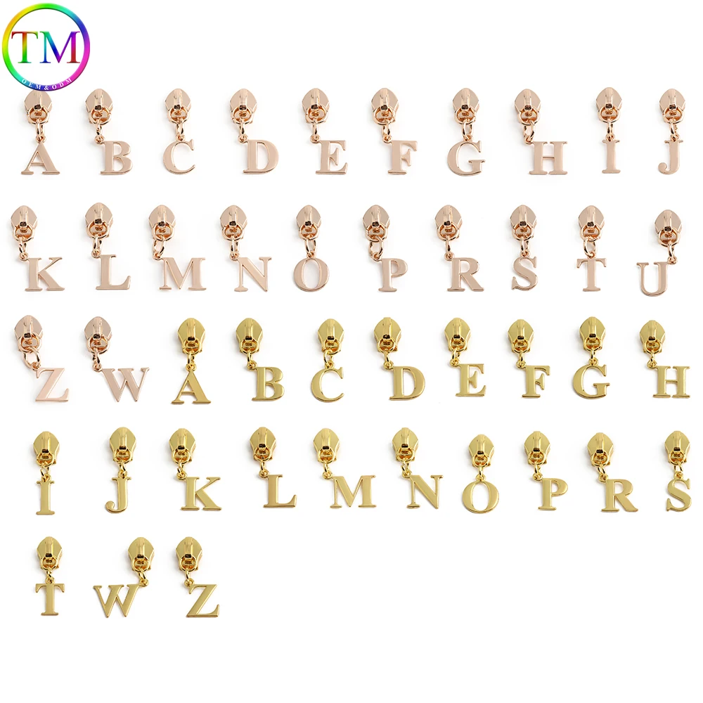 10/50PCS A-Z English Initial Letter 5# Nylon Zipper Sliders Lobster Clasp For Key Chains Bags Charm Person Pendant Accessories