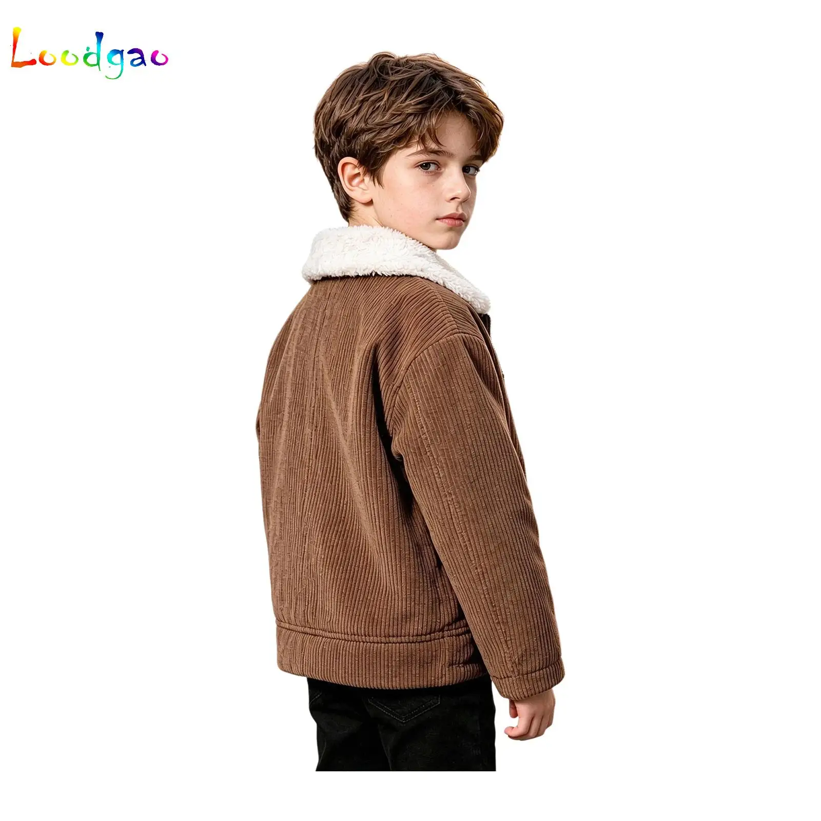 Kids Boys Fleece-lined Corduroy Jacket Furry Collar Long Sleeve Button Coat Autumn Winter Casual Daily Life Gathering Clothes