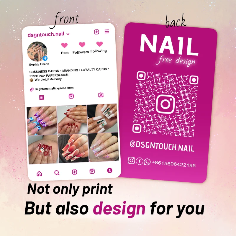 DsgnTouch-tarjeta de uñas de Instagram para salón de belleza, Banco personalizado para negocios pequeños, diseño gratuito, tarjetas de visita para