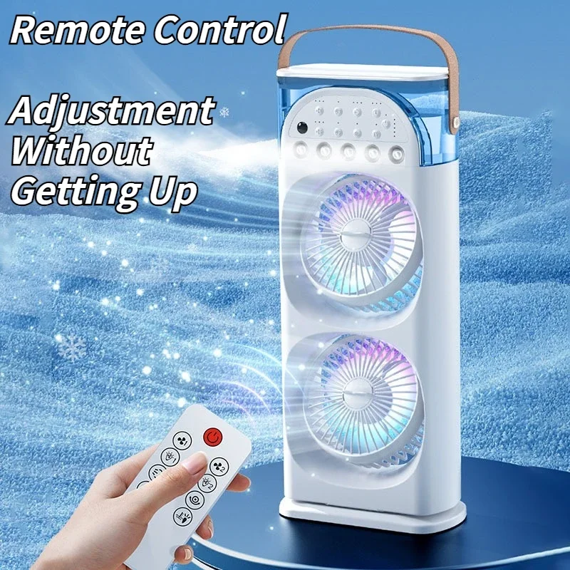 2025 Desk Fan with 5-Way Mist Cooling - Oscillating, Aromatherapy, Colorful LED Lights, and Timer for Home or Office