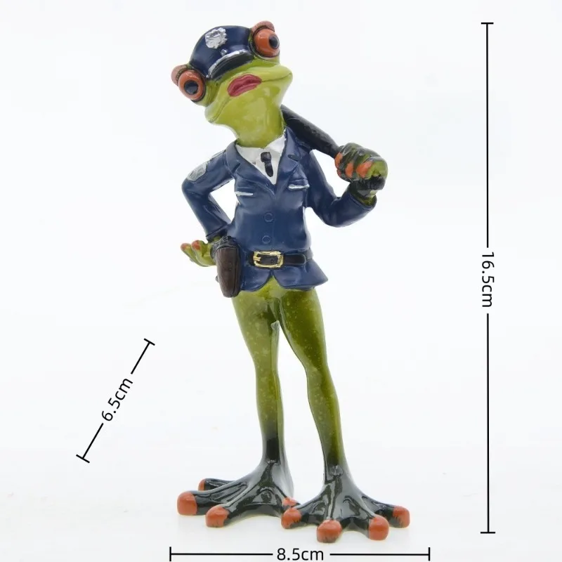 1 PC Creative Animal Figurines Garden Home Desk Decoration Police Officer Frog Resin Sculpture Birthday Celebration Gift Decor