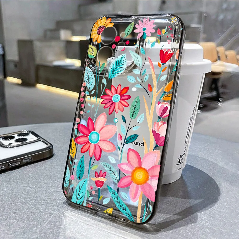 

Flower Phone Case For iPhone 13 Case funda iPhone 16e 15 11 16 12 14 Pro Max 7 8 Plus X XR XS SE Shockproof Transparent Cover