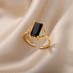 Rectangle Zircon Rings for Women Adjustable Stainless Steel Adjustable Ring Couple Wedding Aesthetic Jewelry Gifts Anillos Mujer