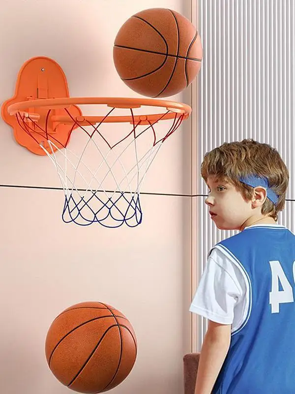 드리블 훈련을위한 32cm 침묵 농구 후프 접착 뒷면이있는 접이식 벽걸이 형 야외 장난감 실내 농구 후프