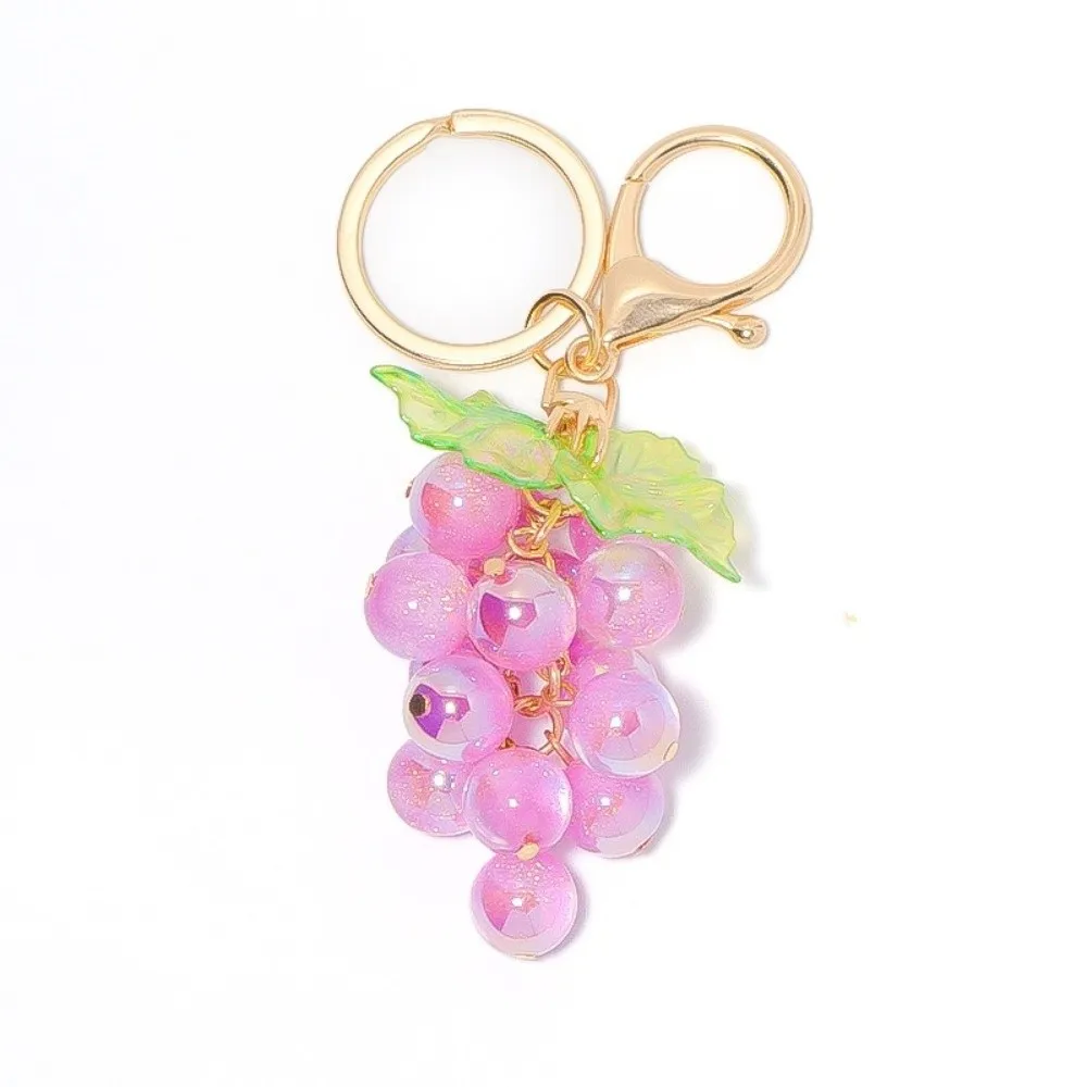 Beaded Design Grape Beaded Keychain Simulated Fruit Colorful Bag Hanging Ornament Versatile Fruit Pendant Keychain