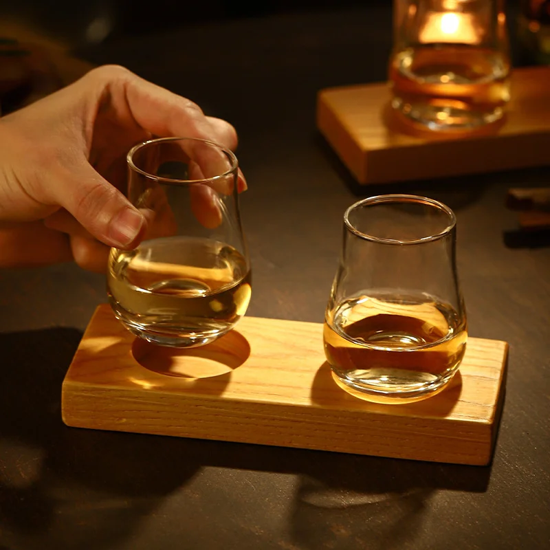Whiskey Tasting Glass Set & Solid Wood Base | Luxury Scotch Snifter 1 Scotch Whisky Tasting Glass Match Solid Wood Pallet Set Liquor Shot Glasses Whiskey Tumbler Cognac Brandy Snifter Wooden Base 1