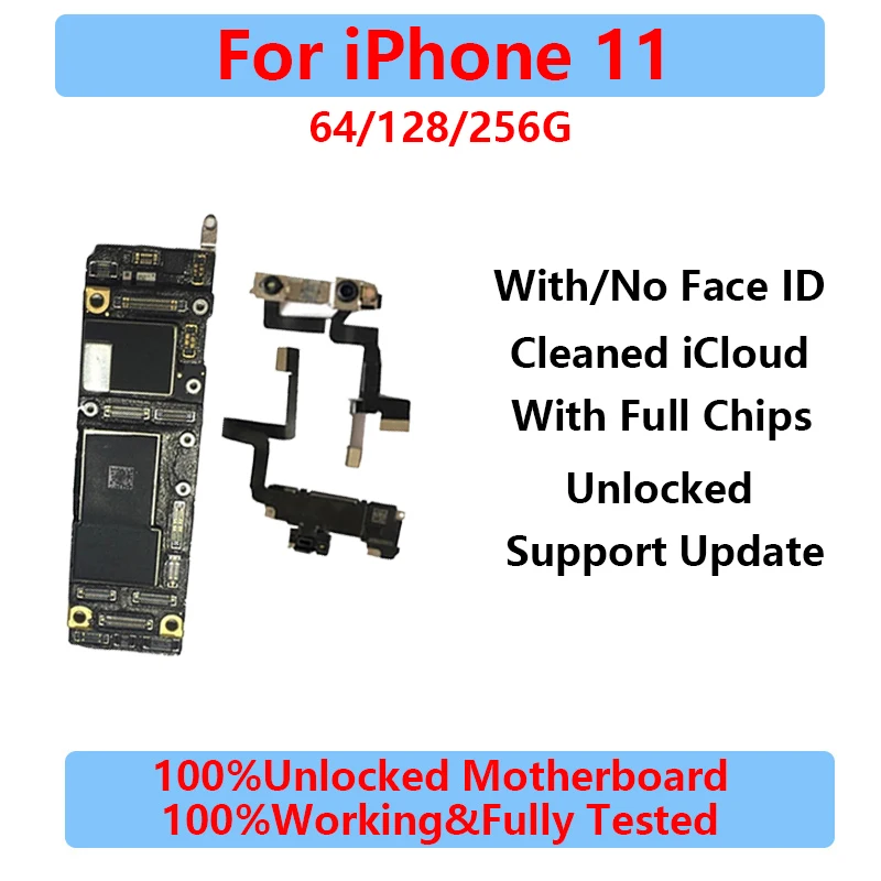 100%Working Unlocked Motherboard For iPhone 11 Pro Max Logic Main Board With Face ID Fully Tested Support System Cleaned iCloud