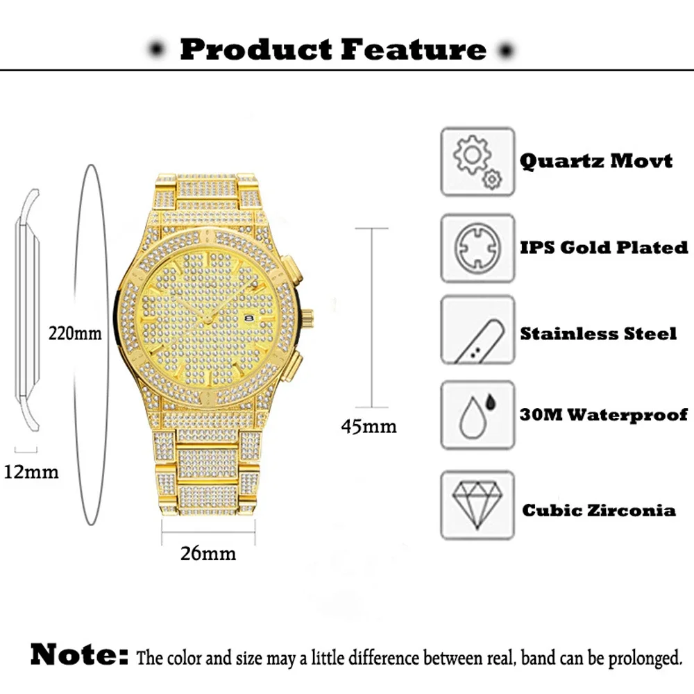 Dropship 18K gold Quartz Men Watch Role Full Diamonds Mens Watches Hip Hop Iced Out Wristwatch Male Clock Waterproof Relogio New