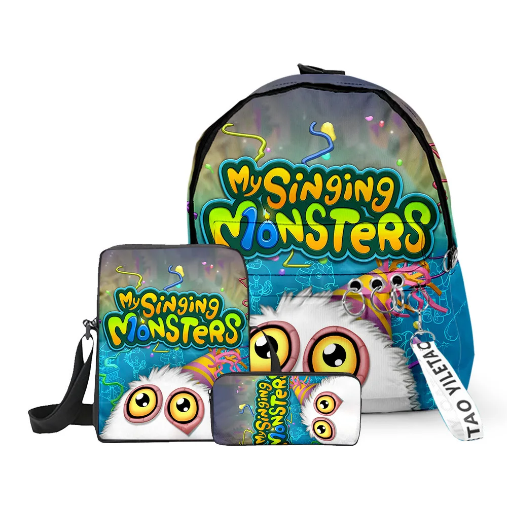 Hip Hop Popular my singing monsters 3D Printed 3pcs/Set School Bags Laptop Daypack Backpack Inclined shoulder bag Pencil Case