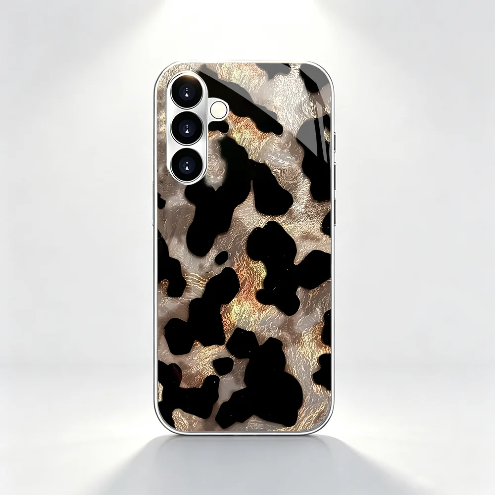 Delicate Vintage Leopard Foil s26 ultra case s25 ultra case Glass phone case for Samsung Galaxy S26 25 24 23 22 21 FE Ultra Plus