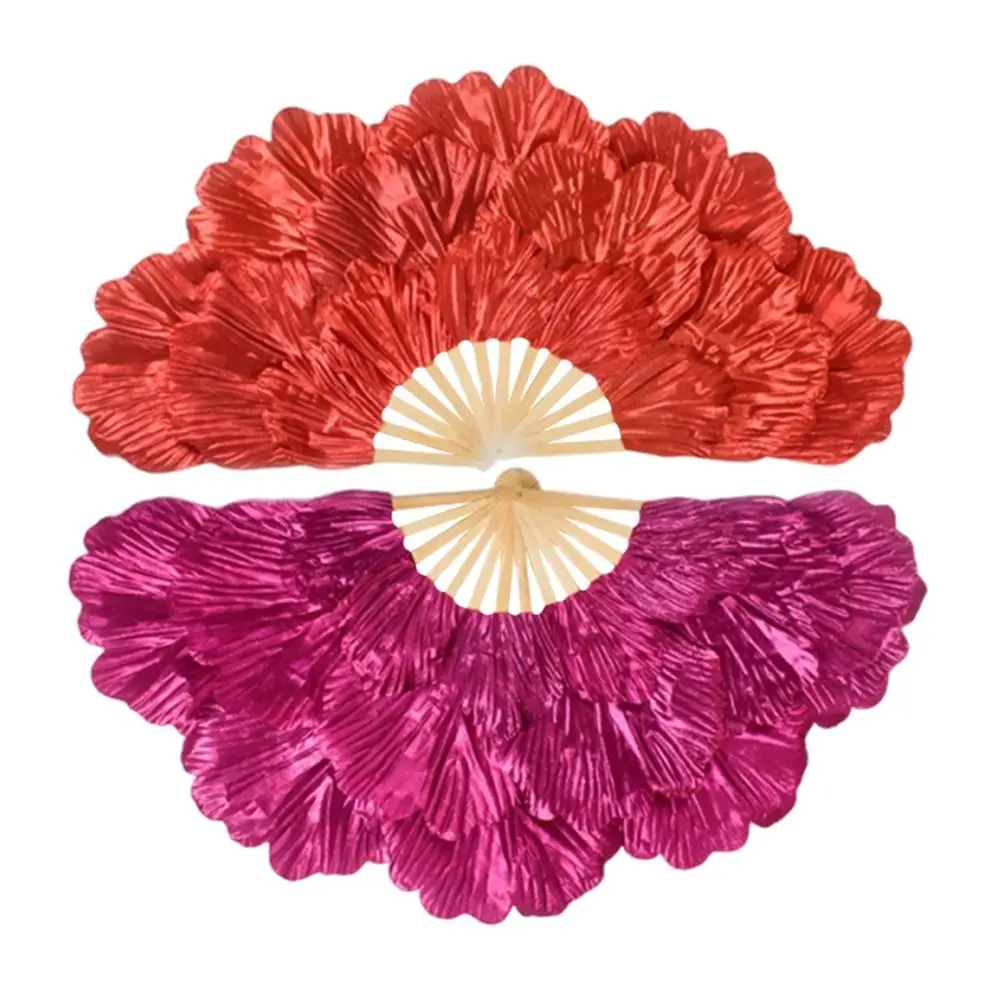 Portable Folding Belly Dancing Fan 38cm/45cm Long Imitation Peacock Silk Fans Peony Performance fan Square Dancing