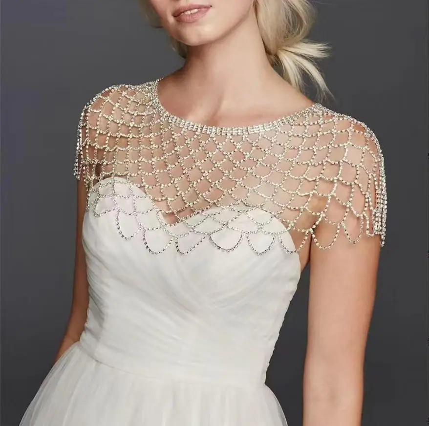 Fashionable luxury Rhinestone mesh hollowed out long tassel pendant hollowed out shawl fashionable cover shirt high-end banquet