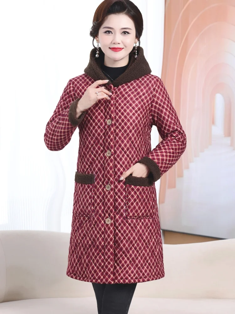 حجم كبير Fce اصطف منتصف طول Jaet المرأة الدفء الرجعية Sle تخفيف طويل Sve ملابس خارجية الشتاء مقنعين سترات