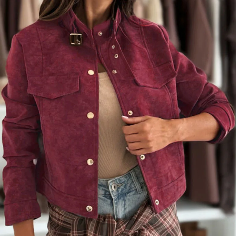 

Осенне-зимние элегантные бархатные короткие куртки женские повседневные однотонные верхние пальто с длинными рукавами модное прямое пальто с воротником с лацканами и пуговицами