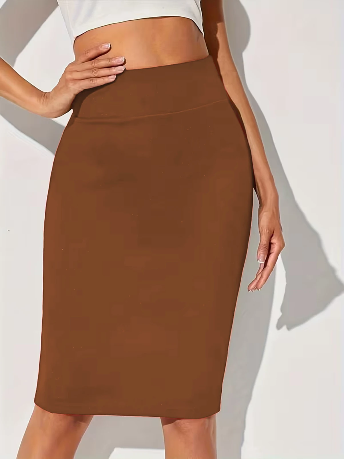 2026 Women Solid High Waist Pencil Skirt for Work Commute & Casual Wear
