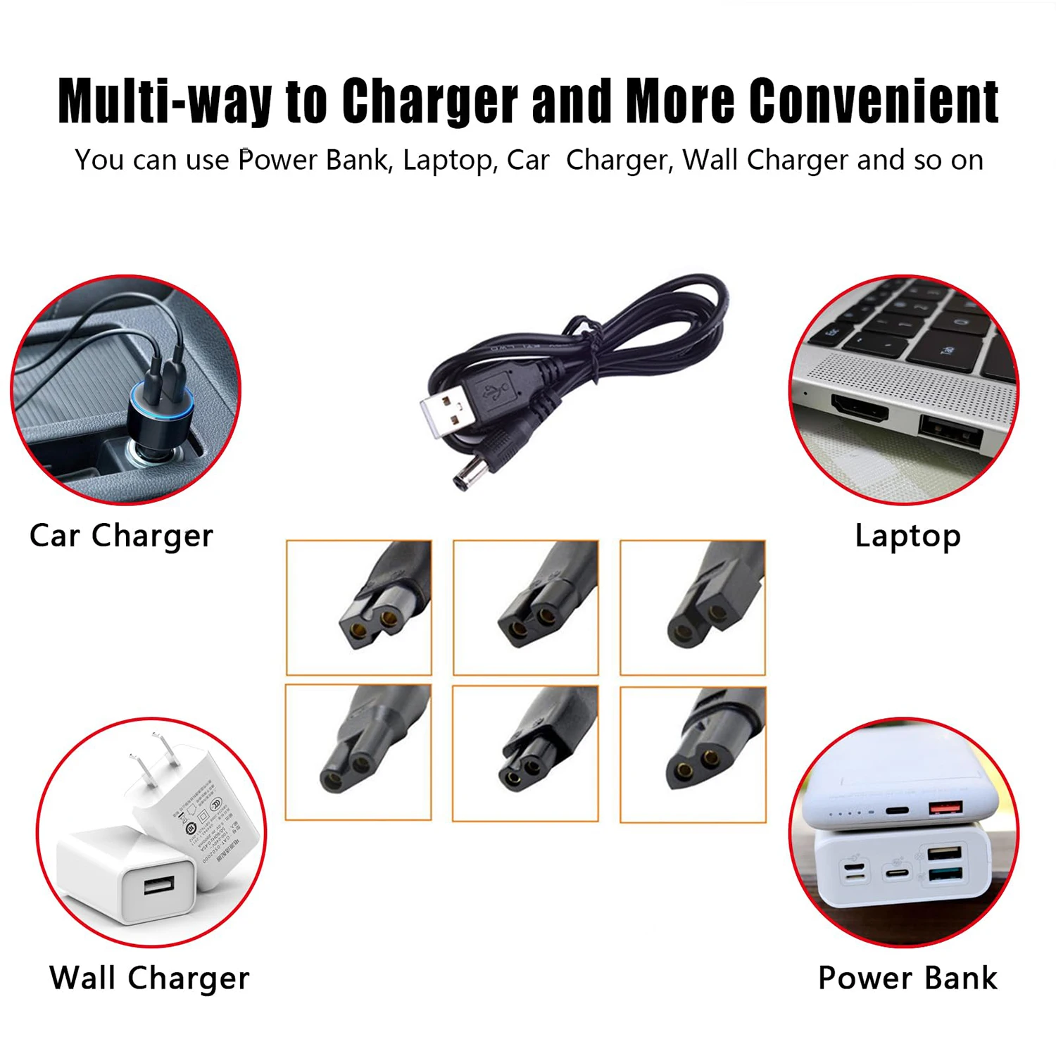 Brangdy 8 قطعة استبدال سلك الطاقة 5 فولت شاحن USB محول مناسبة لجميع أنواع مشابك الشعر الكهربائية أداة تهذيب اللحية ماكينة حلاقة