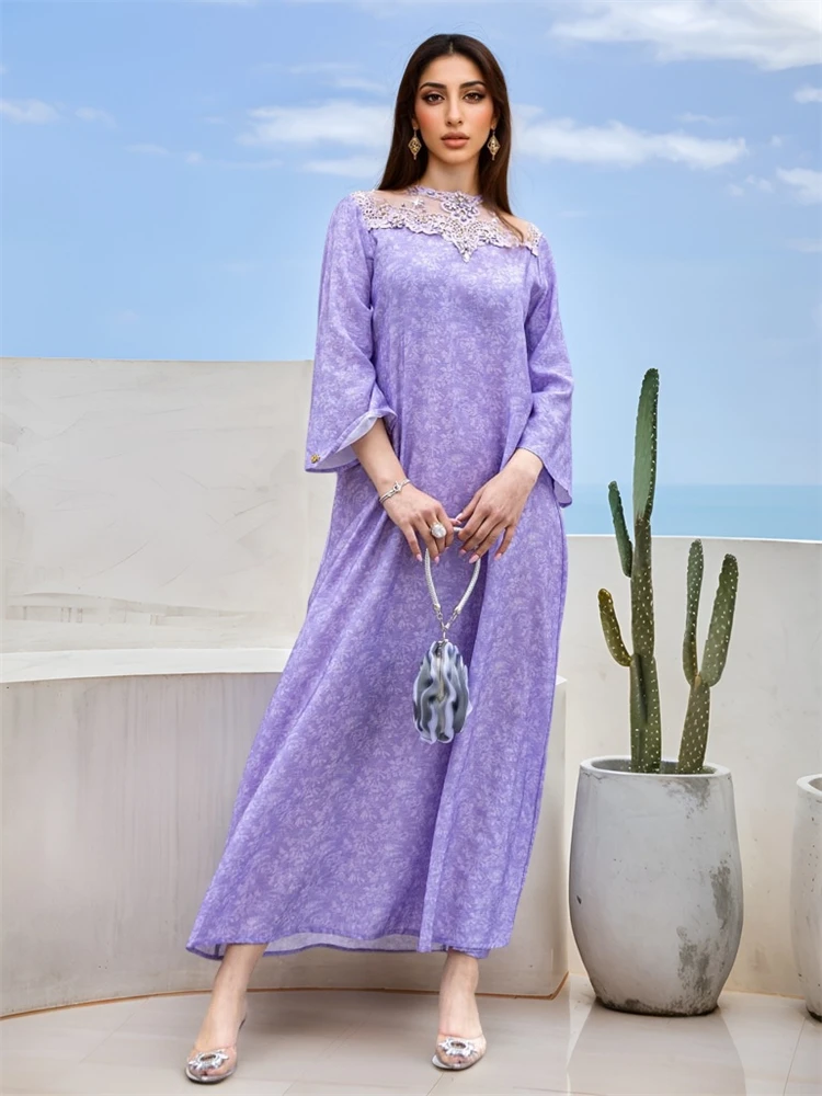 Ramadan Eid Purple Abaya Damen Dubai Luxury Kaftan Muslim Long Dress Abayas For Women Vestidos Longos Islam Robe Femme Musulmane