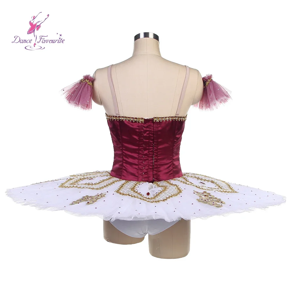 B23011 New Burgundy Top Professional Ballet Tutu With Gold Trim Decorated Made -to-Order Stage Ballet Tutu