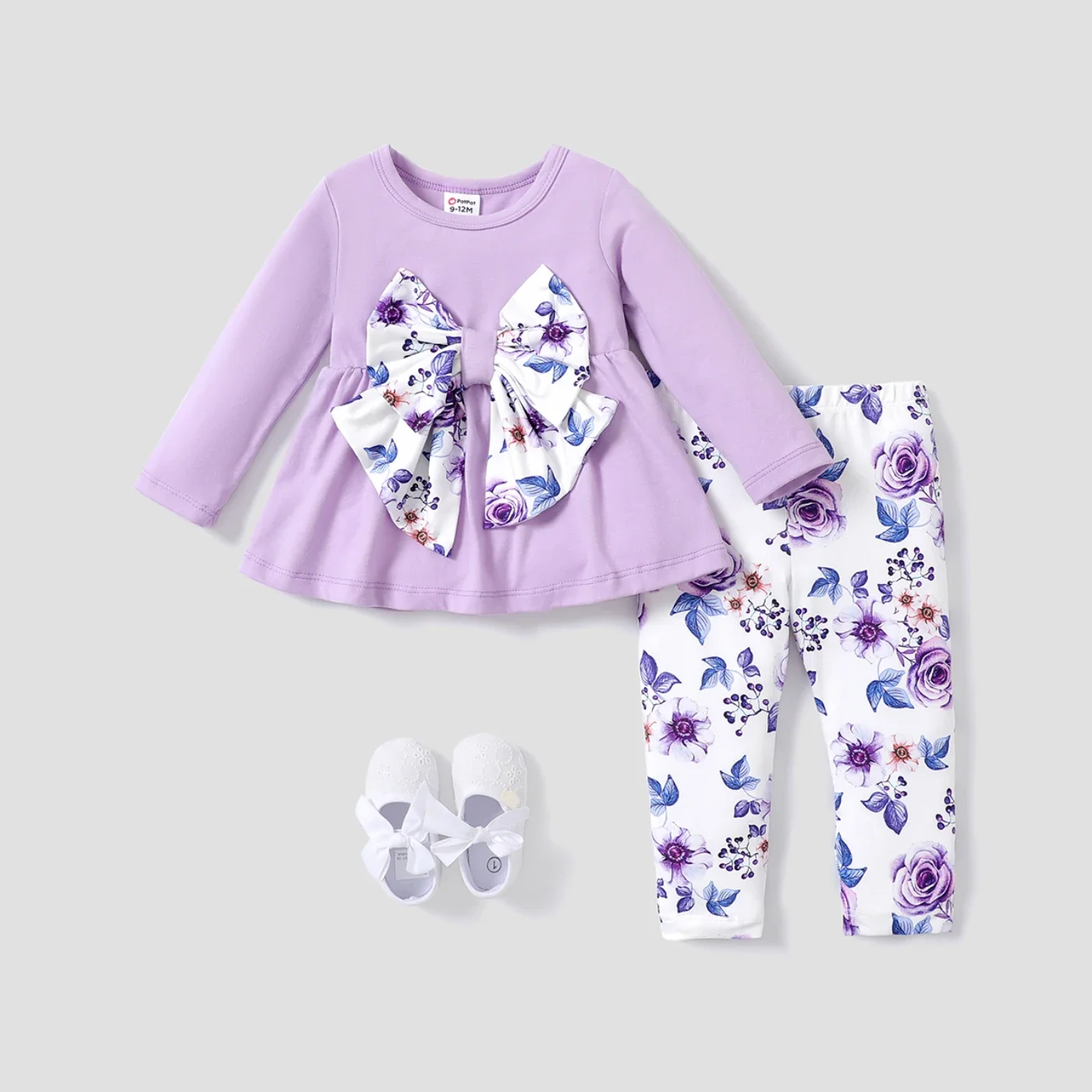 PatPat 2PCS Baby Girl Hyper-Tactile Design Sweet Floral Top/Pant Perfect for Outings and Daily Wear Basic Style