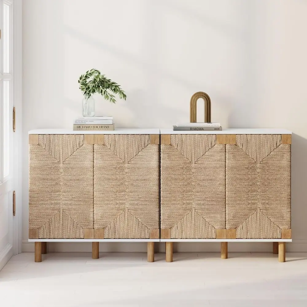 

Natural Sideboard Storage Cabinet TV Stand with Adjustable Shelves, Suitable for Living Room, Hallway, or Dining Area, Light Bro