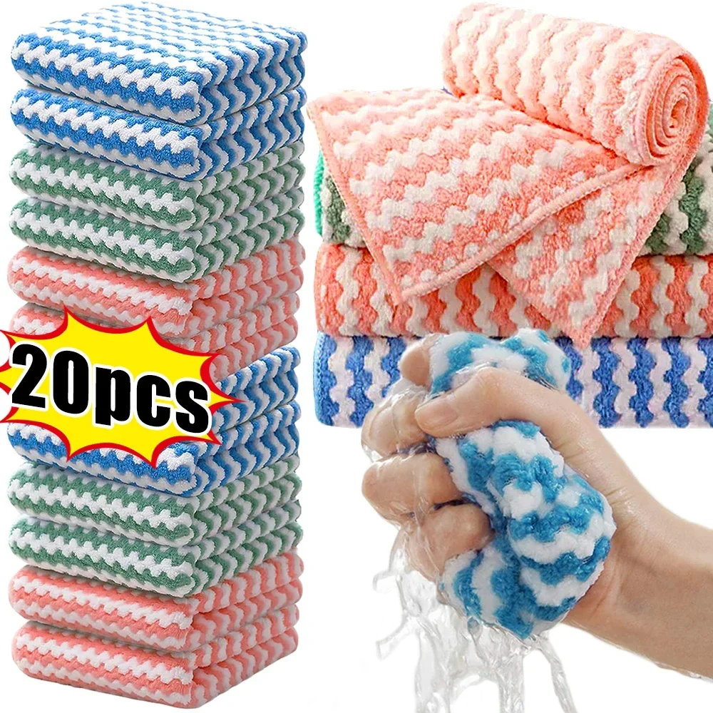 

Microfiber Cleaning Cloth Velvet Thickened Dishcloths High Absorbent Scouring Kitchen Washing Dish Rags Household Wipe Towels