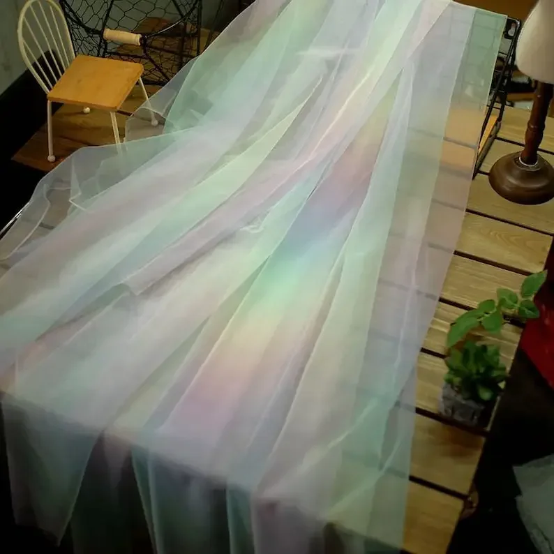 Exquisite Rainbow Lace Fabric Gradient Tulle for Baby Dress Dance Dress Ombre Fabric Bridal Wedding Headband 63