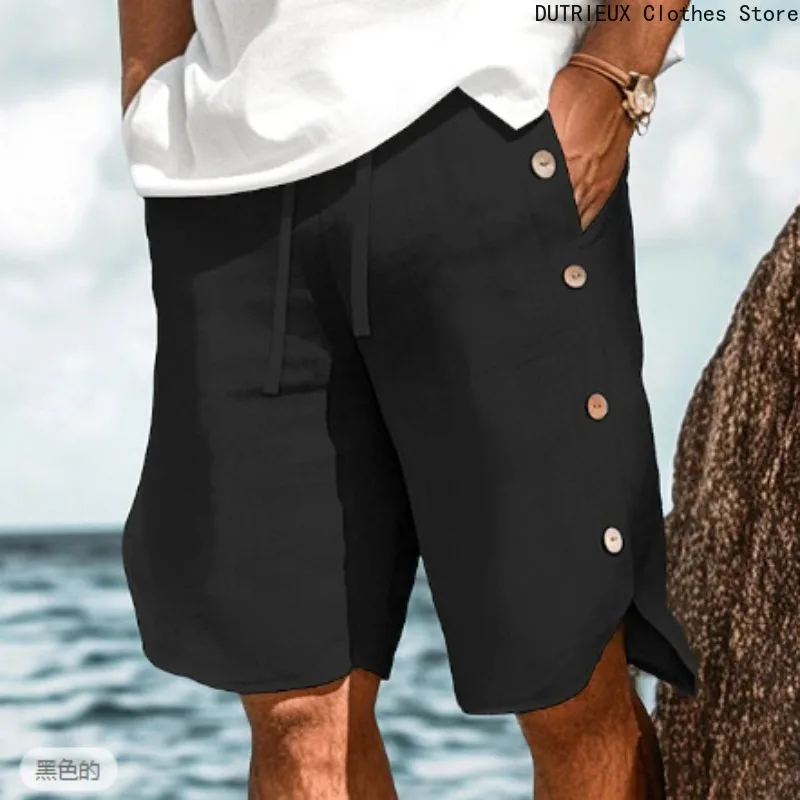 

Летние дышащие тонкие повседневные шорты для отдыха, новые мужские пляжные брюки из хлопка и льна с шнурком, однотонные свободные шорты