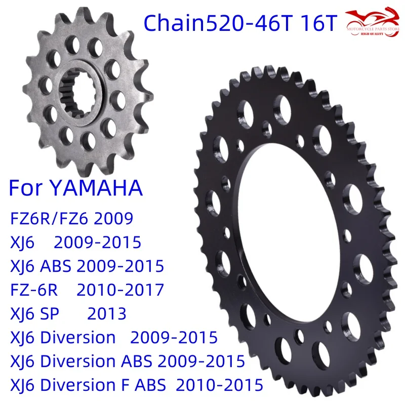 

520 Chain 16/46 T Motor Sprocket For Yamaha FZ6 RYL FZ6R FZ-6R XJ620S XJ6 SP Diversion F ABS FZ1 YCG 2009-2016 2017 2018 2019