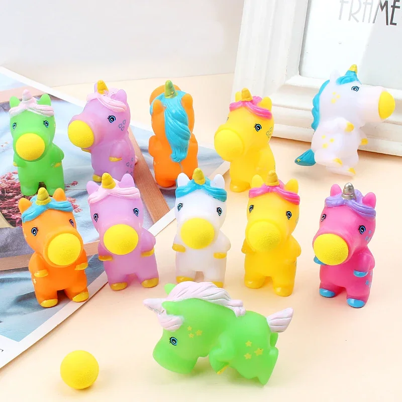 3Pcs Cute Unicorn Catapult Spitting Ball Squeeze Shooting Ball Decompression Toys Foe Kids Birthday Party Favors Pinata Fillers