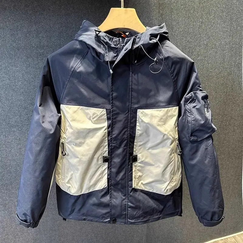 

2025 весенне-осенняя мужская модная куртка на молнии с капюшоном, модная свободная повседневная универсальная куртка