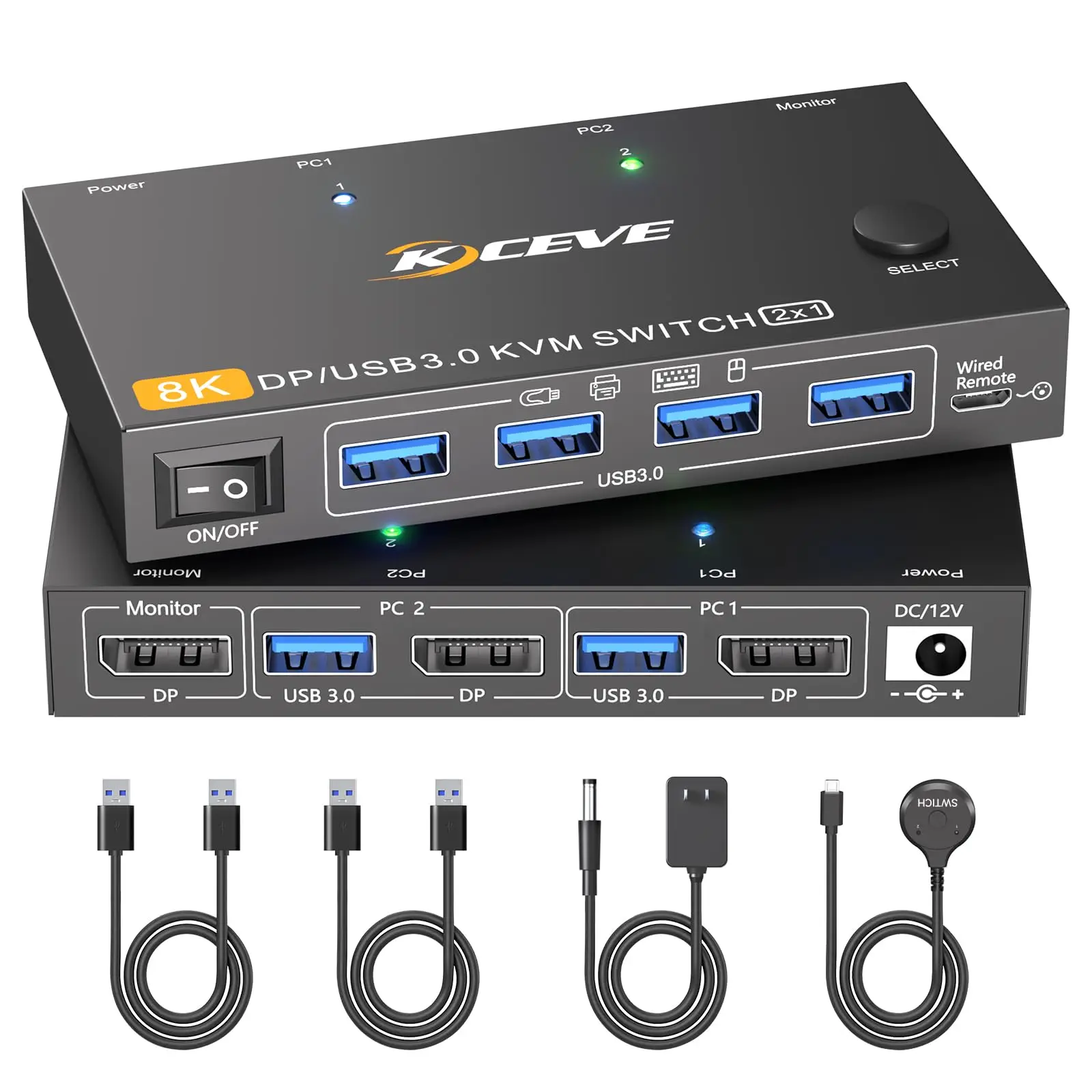 Displayport KVM Switch 1 Monitor 2/4 Computers 8K@60Hz 4K@240Hz,USB 3.0 DP Switch for 2 PC Share Monitor Keyboard Mouse Printer