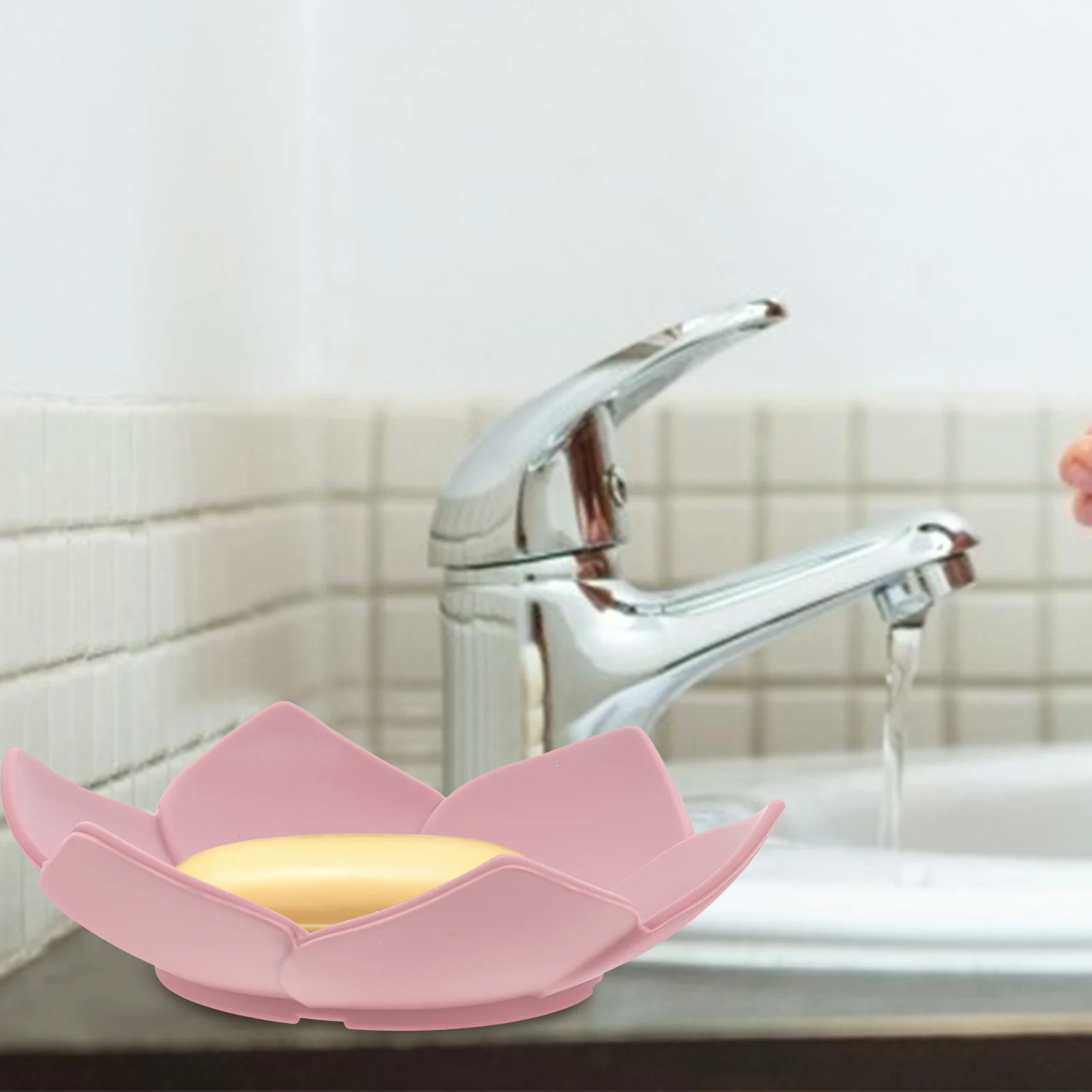 

2 Pcs Soap Tray Silicone for Bathroom Lotus Shape Dishes Holder Bar Tableware Silica Gel Travel