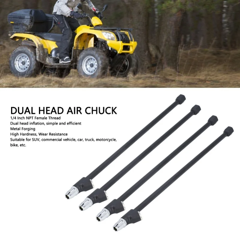 

4PCS 14 Inch Air Chuck 1/4in FNPT Extended Reach Straight Foot Dual Head Tire Inflation Chuck For RV Truck Compressor