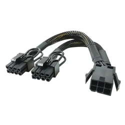 Pure Copper 20cm GPU PCIE 6 Pin Female To Dual 2X 8 (6+2) Pin Male PCI Express Power Adapter Braided Y-splitter Extension Cable