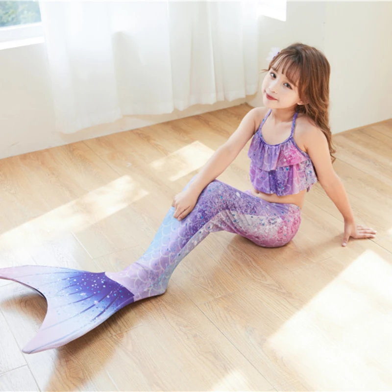 

Kids Mermaids Tails For Girls Swimming Dresses Fantasy Swimsuit Can Add Monofin Fin Cosplay Beach Mermaid Bikini Costume