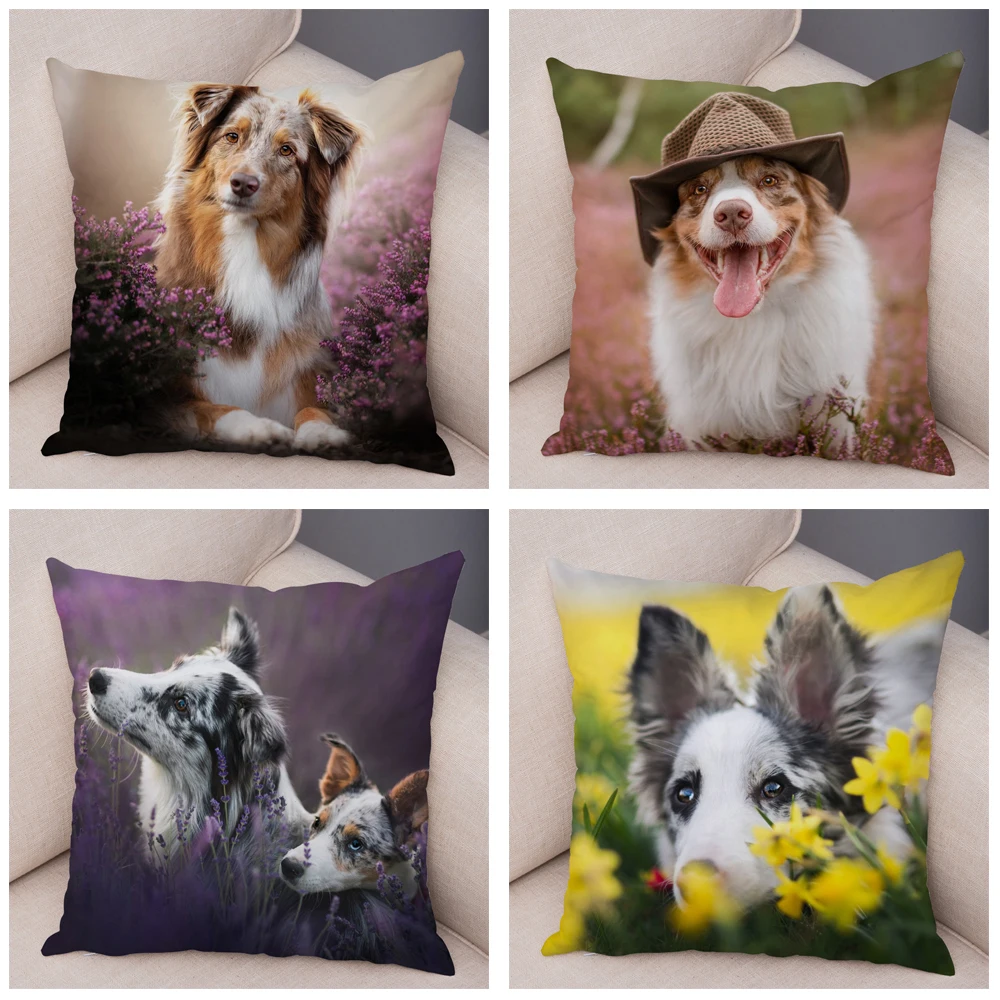 Australian Shepherd Pillowcase Cute Dog Animal  Cover Decorative Pet Sofa Cushion  Home