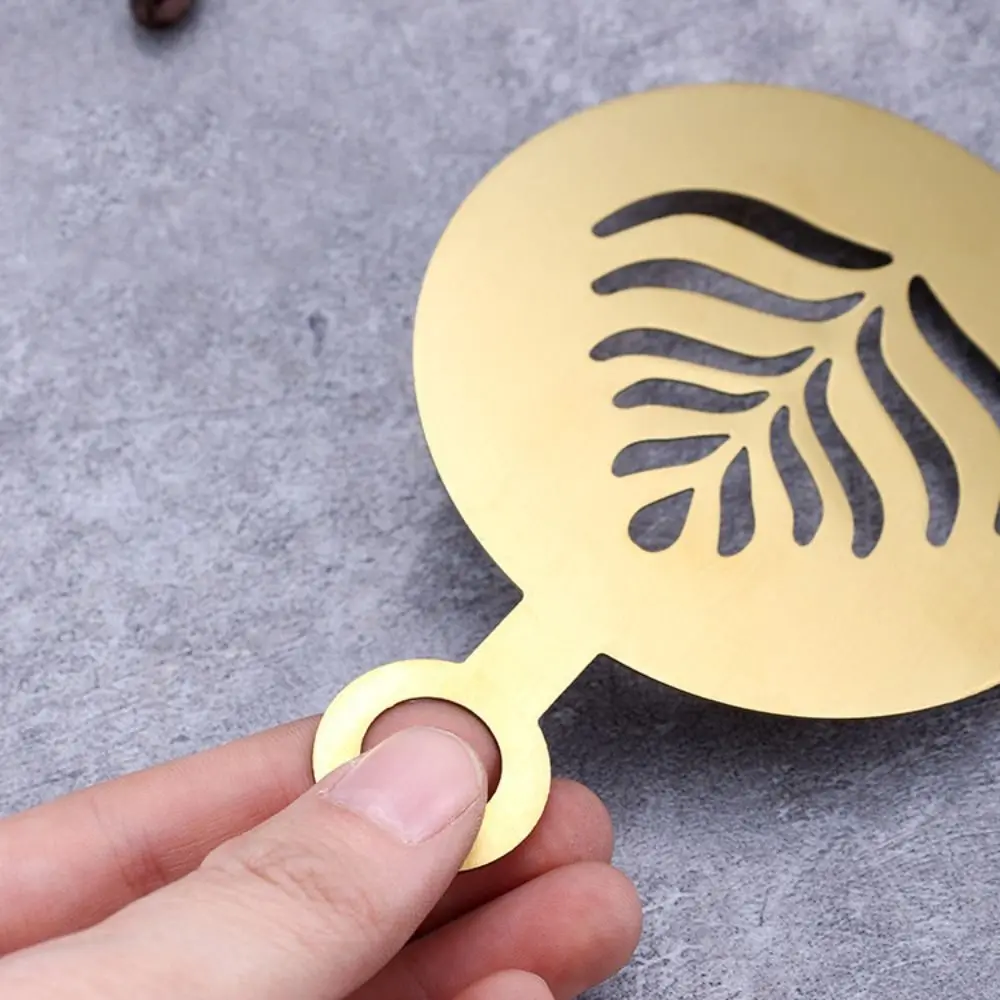 4pcs Stainless Steel Latte Coffee Stencil Reusable Gold/black Coffee Latte Art Mold with Handle Coffee Art Template Bread
