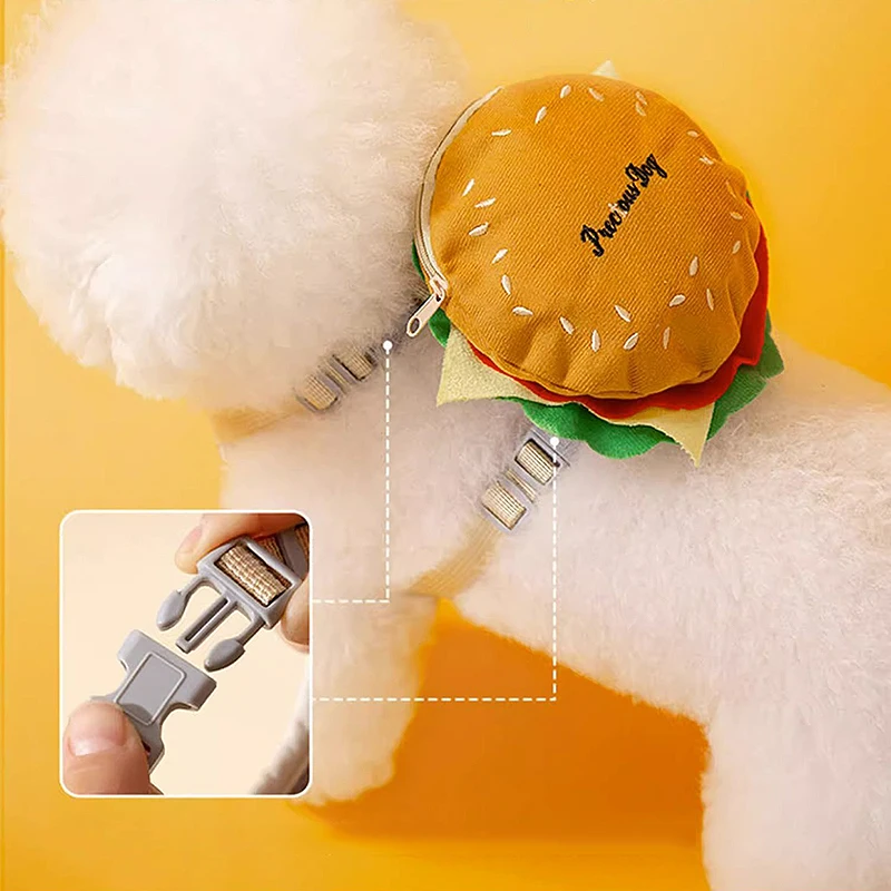 Hamburger Bag Dog Harness Set Outdoor Decorate Small Medium Puppy Cat Leash Durable Polyester Anti Lost Walking Pet Accessories