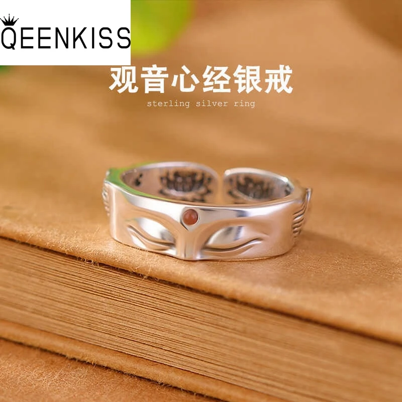 

QEENKISS 925 Sterling Silver Vintage The Buddha Rings for Women Birthday Wedding Party Christmas Bride Mother Lady Gifts RG7082