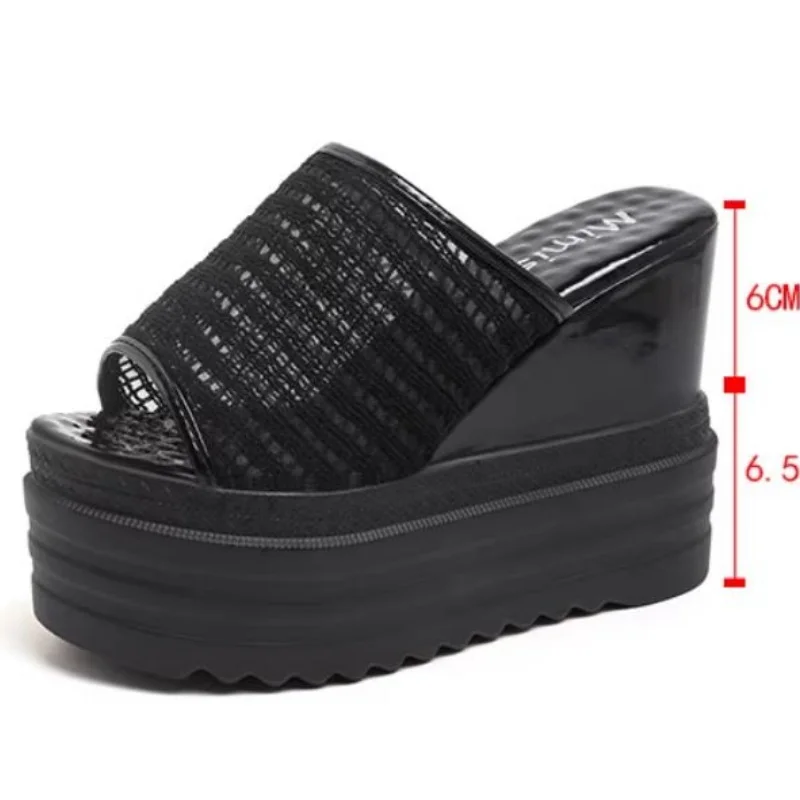 

Женские летние дышащие сетчатые шлепанцы на танкетке 12 см, увеличивающие рост, размеры 34-42