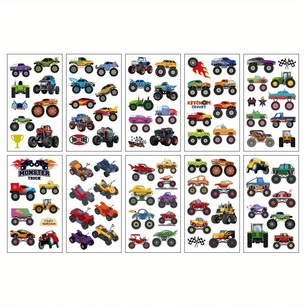 10 Sheets Racing Car Tattoo Patch Tattoo Sticker Waterproof Monster Truck Party Temporary Tattoo