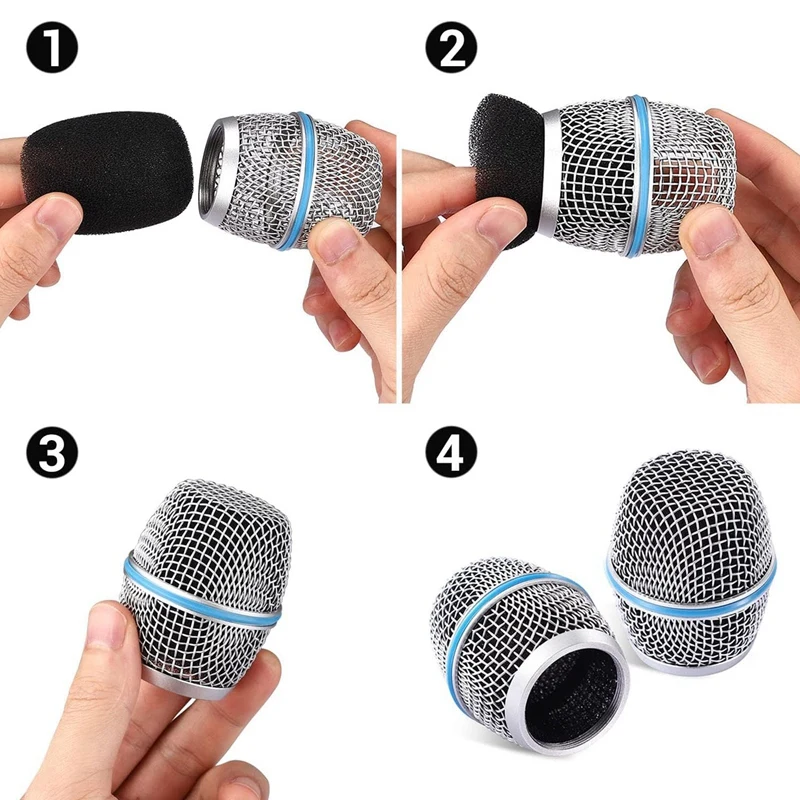 4PCS Microphone Windscreen Heads, Microphone Ball Head Mesh Grill Vocal Microphone Replacement Grille For Shure Beta87a