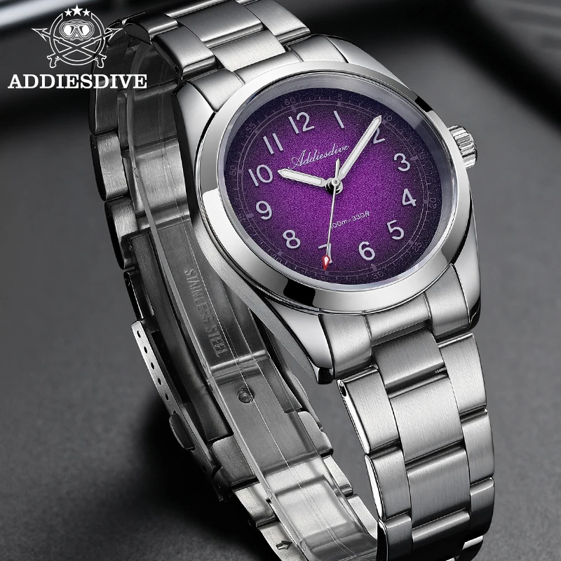 ADDIESDIVE Luxury Female Watch 36mm Sapphire Crystal Stainless Steel Quartz Watches Luminous 100m Waterproof Ladies Watches New