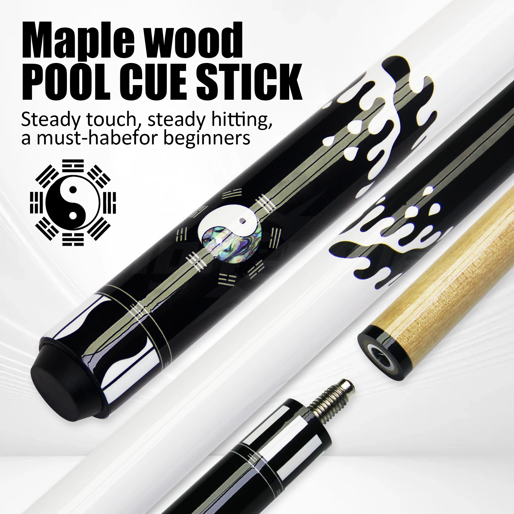 

Maple Wood Pool Cue Stick for Snooker & 3 Cushion Billiards, 13mm Tip with Uni-Loc Joint, Two-Piece Design