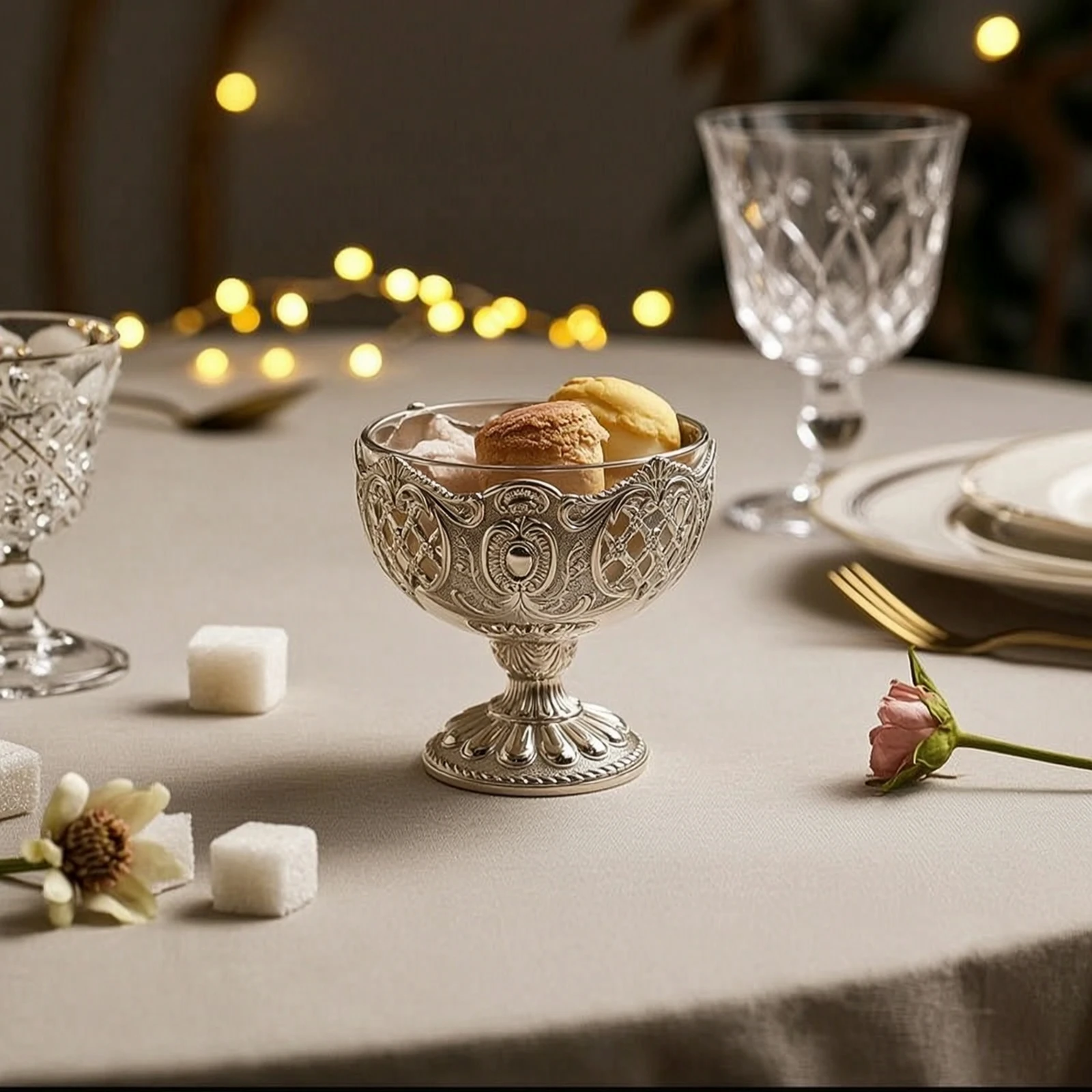 Pedestal Bowl Footed Bowl with Handles Dessert Dish Shiny Ornate for Hosts, Afternoon Tea, Dinner Parties