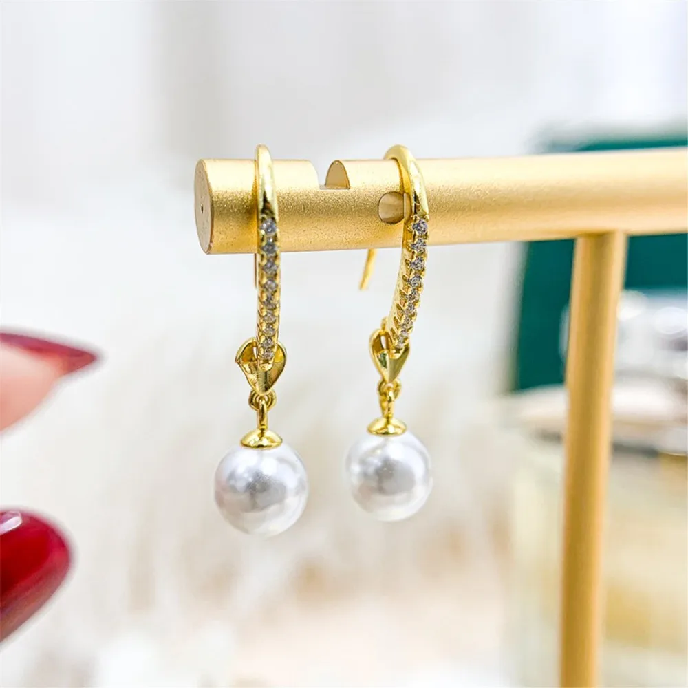 

DIY Pearl Mini Accessories S925 Pure Silver Ear Stud Empty Holder Gold Silver Earrings Fit 7-12mm Circle E323