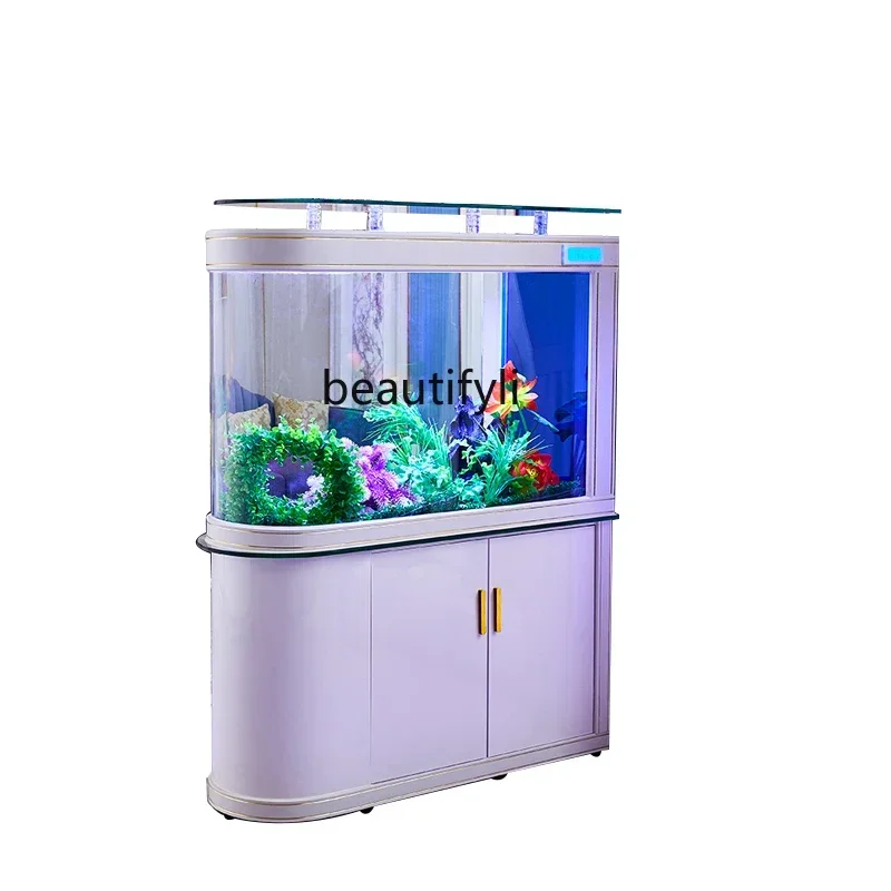 new style Light Luxury Bullet Fish Tank Aquarium Large and Medium Bottom Filter Floor Living Room Home Partition Fish Tank ss 73