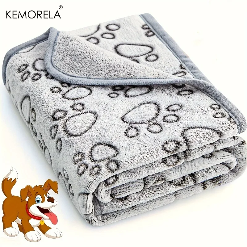 1 Stück weiche, flauschige, hochwertige Hundedecke mit niedlichem Cartoon-Muster und Pfotenabdruck, große Hundematte, warme, bequeme Decke für Hunde und Katzen